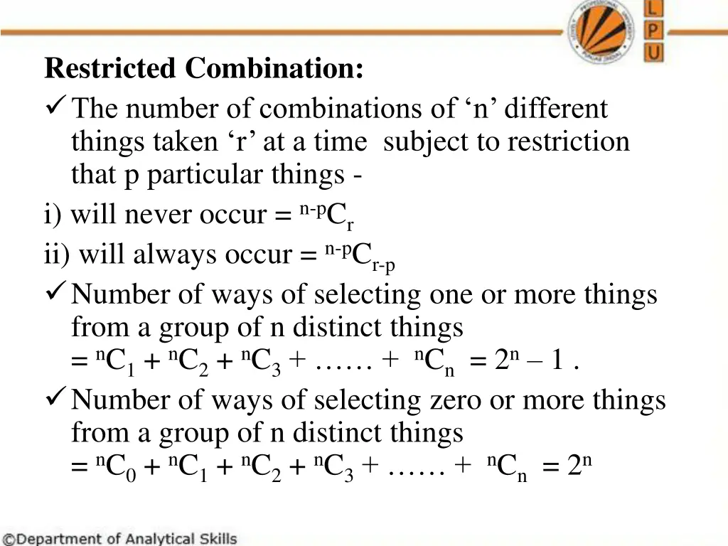 restricted combination the number of combinations