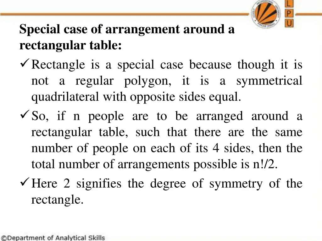 special case of arrangement around a rectangular