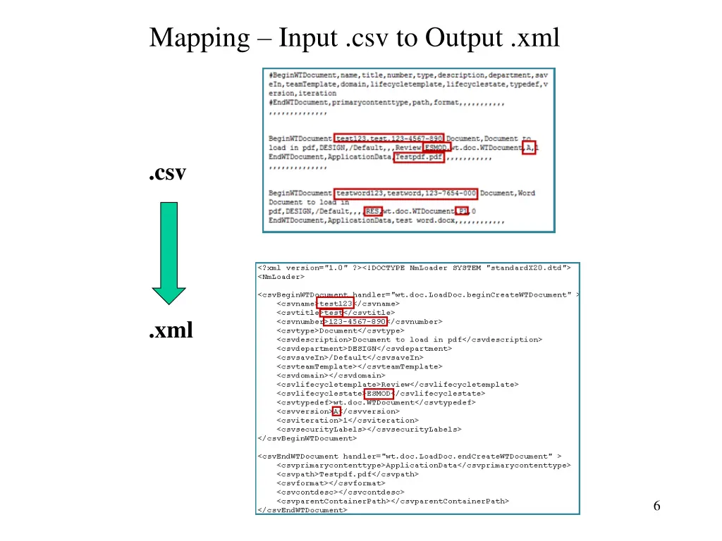 mapping input csv to output xml