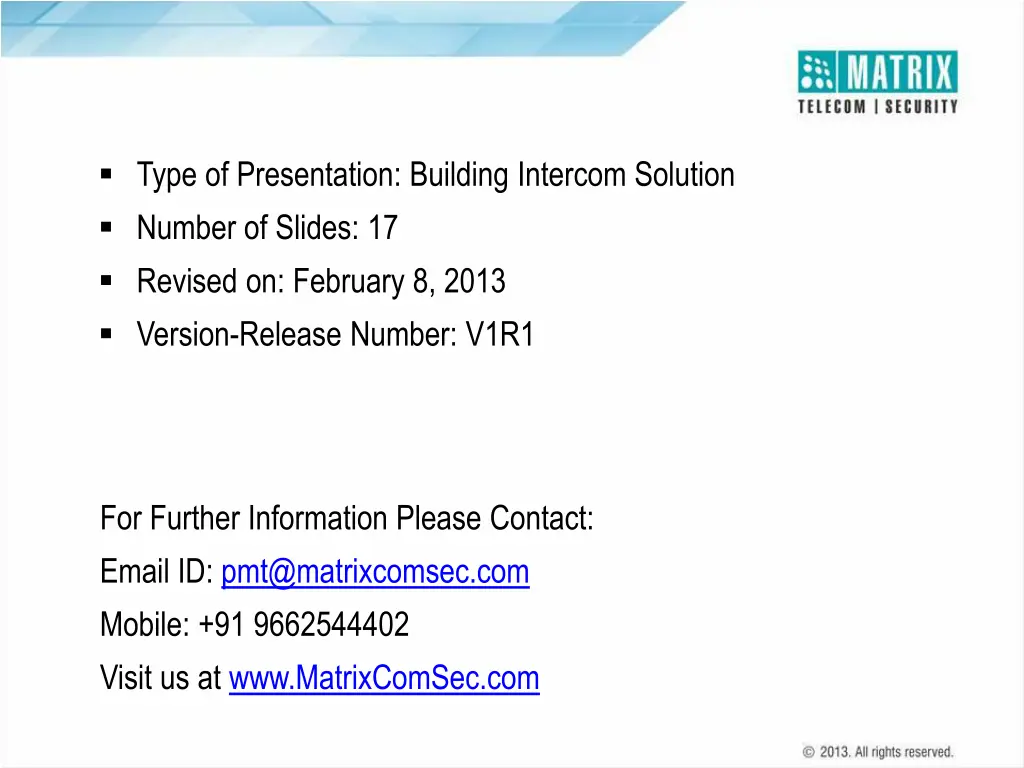 type of presentation building intercom solution