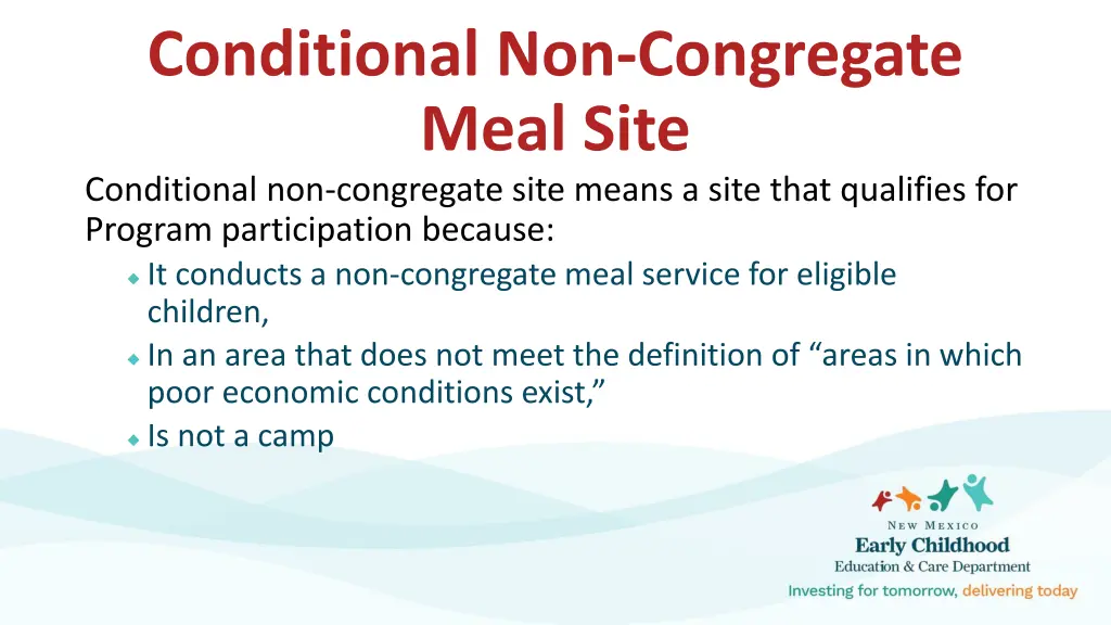 conditional non congregate meal site conditional