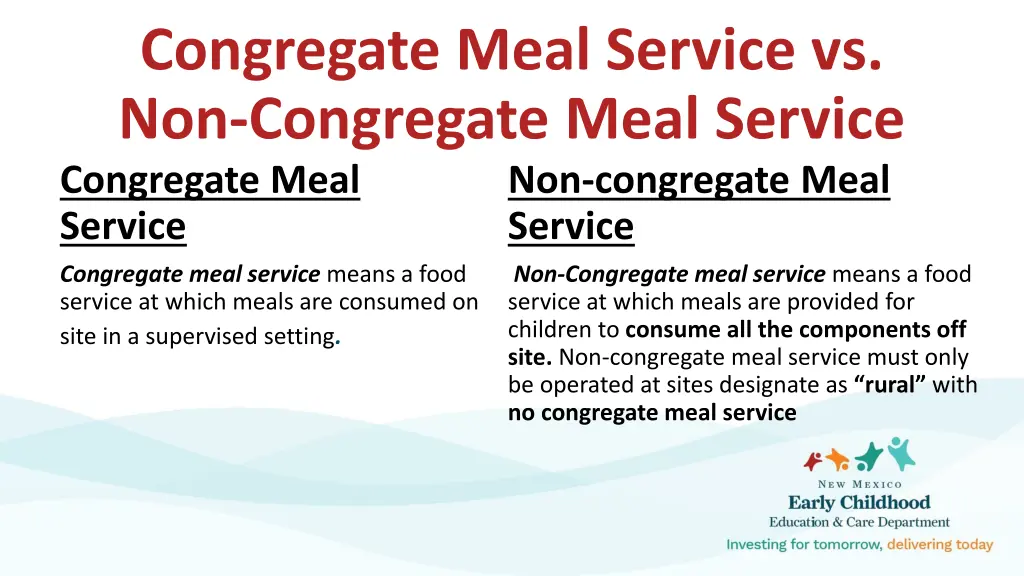 congregate meal service vs non congregate meal