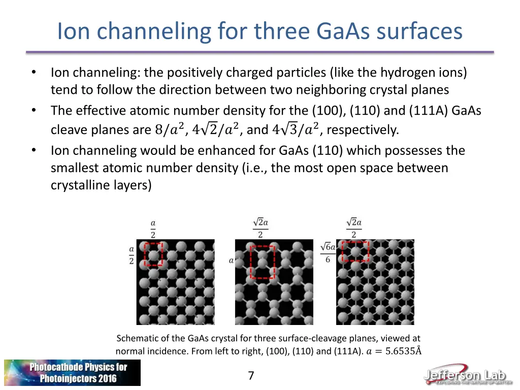 ion channeling for three gaas surfaces