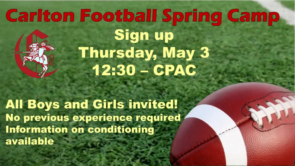 carlton football spring camp sign up thursday