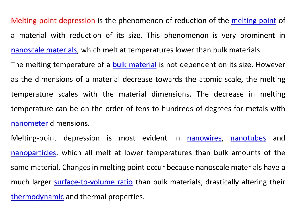 melting point depression is the phenomenon