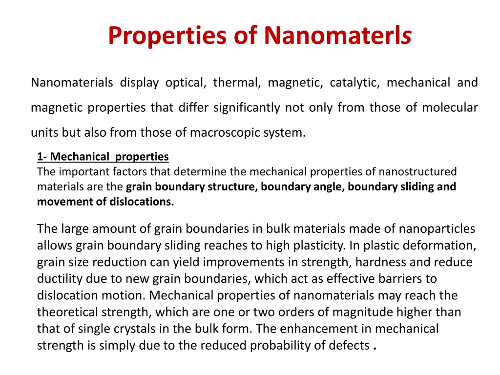 properties of nanomaterl s