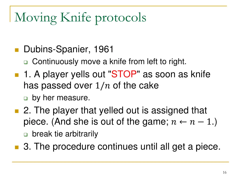 moving knife protocols