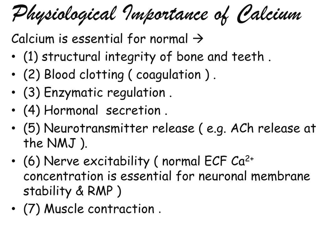 physiological importance of calcium calcium