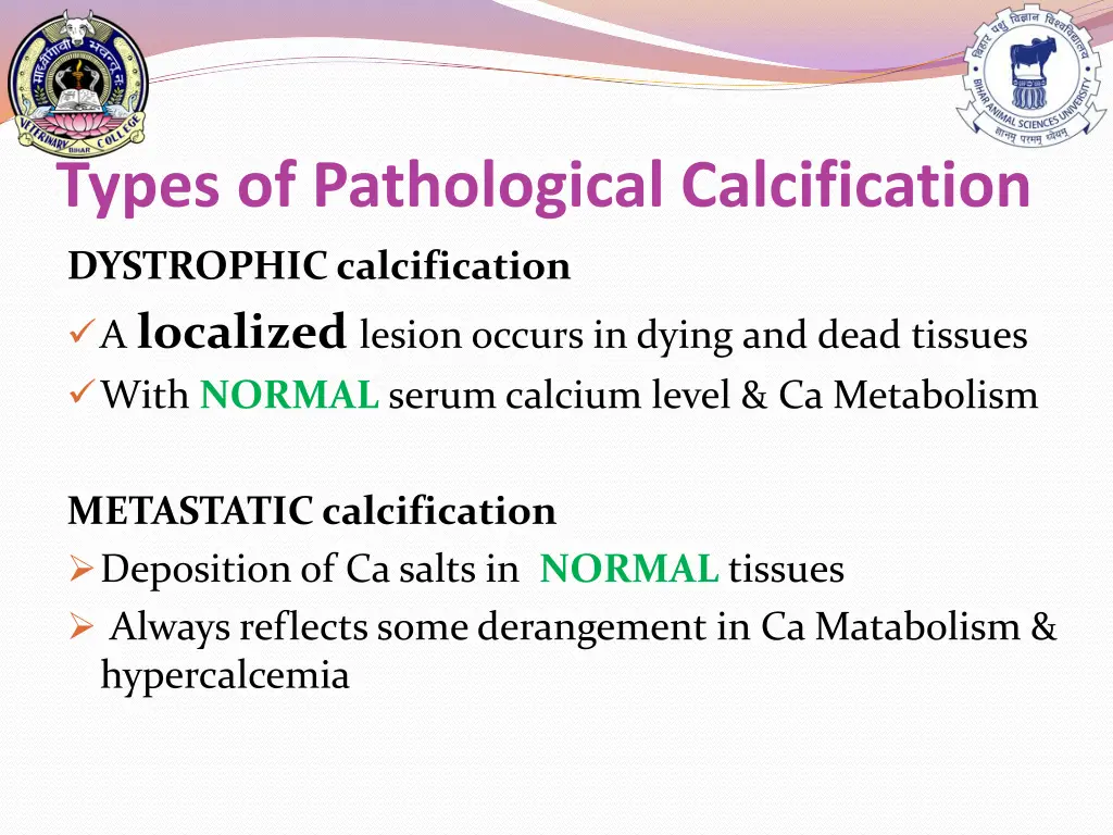 types of pathological calcification