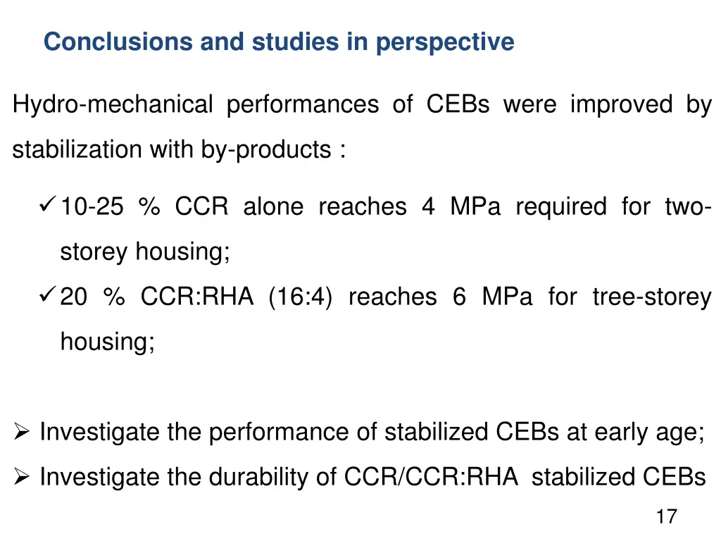 conclusions and studies in perspective