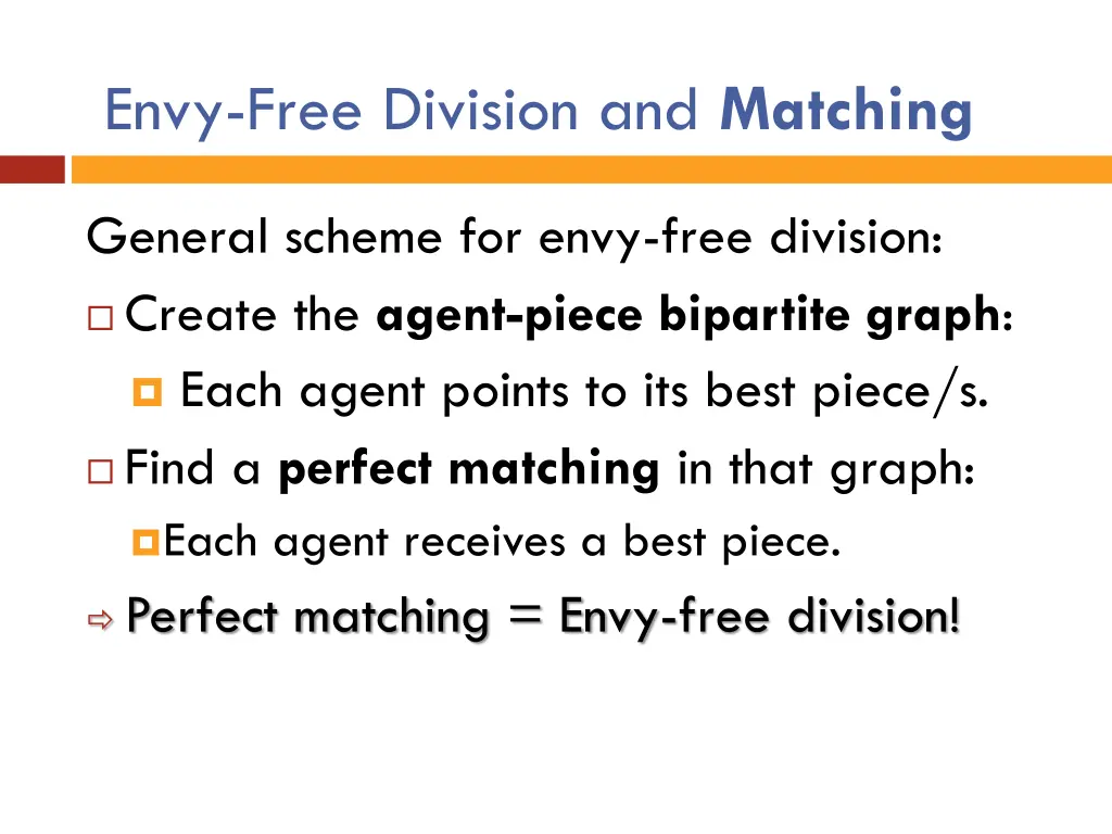 envy free division and matching