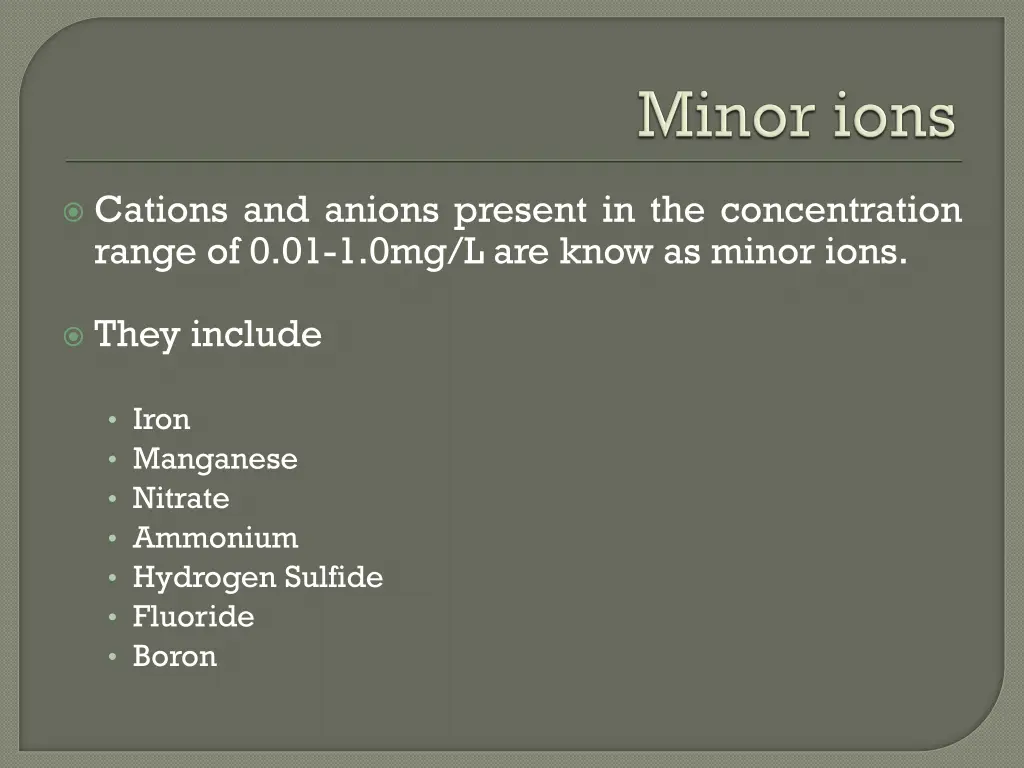 cations and anions present in the concentration