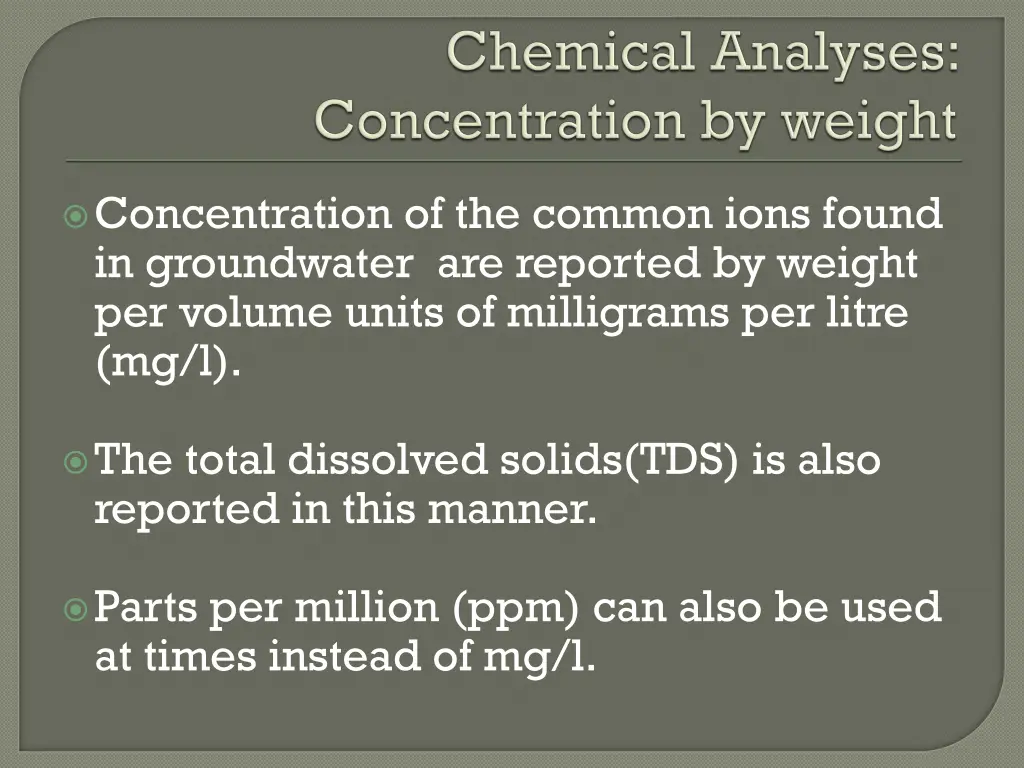 concentration of the common ions found