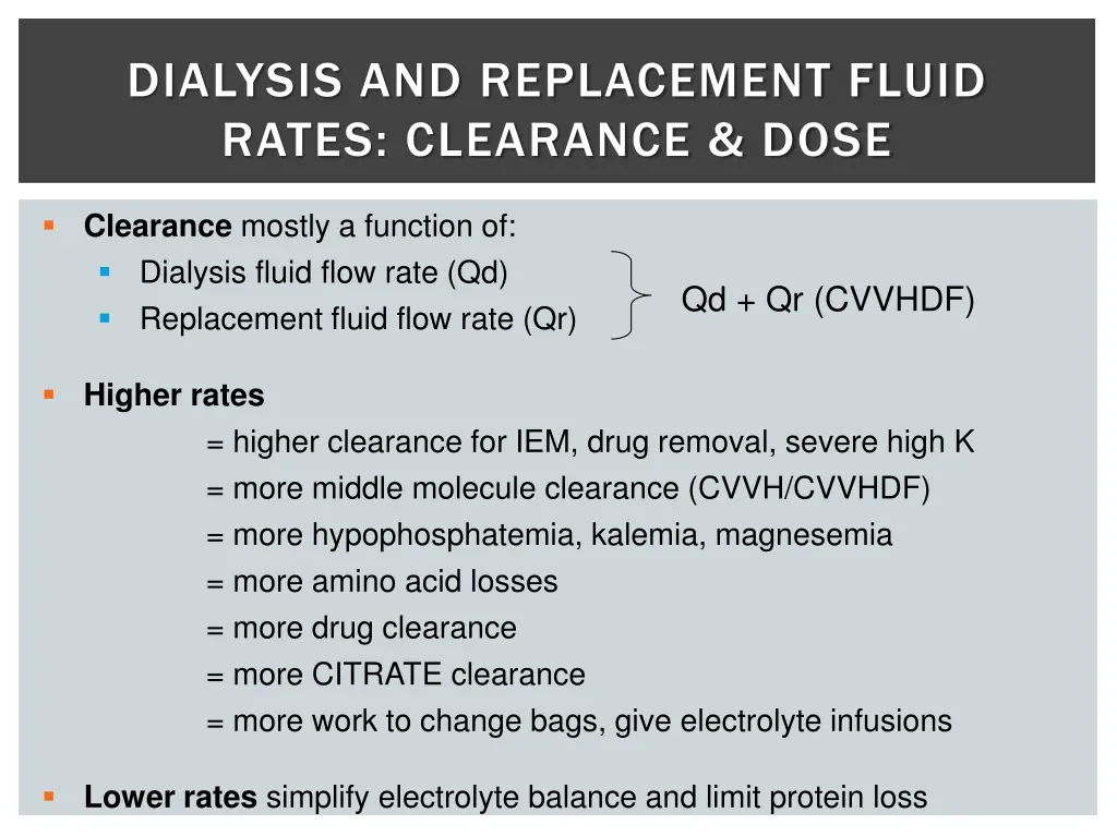 dialysis and replacement fluid rates clearance