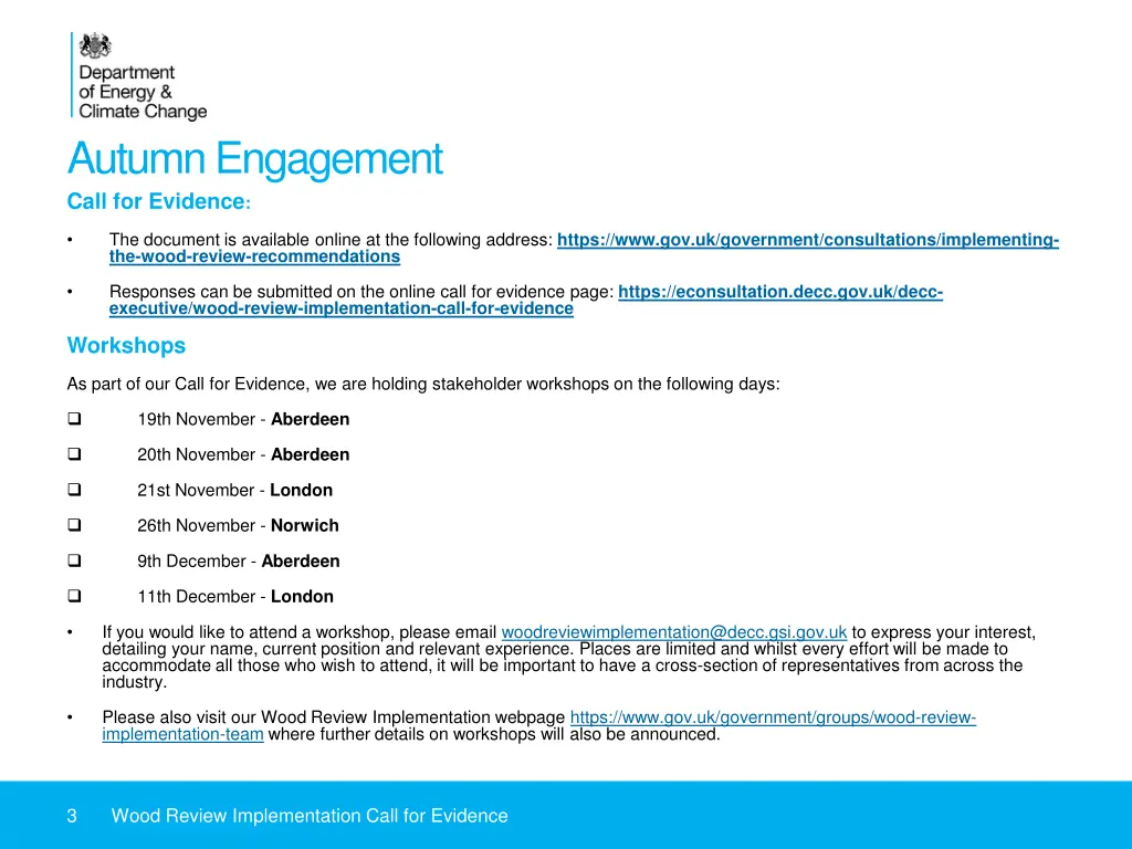 autumn engagement call for evidence