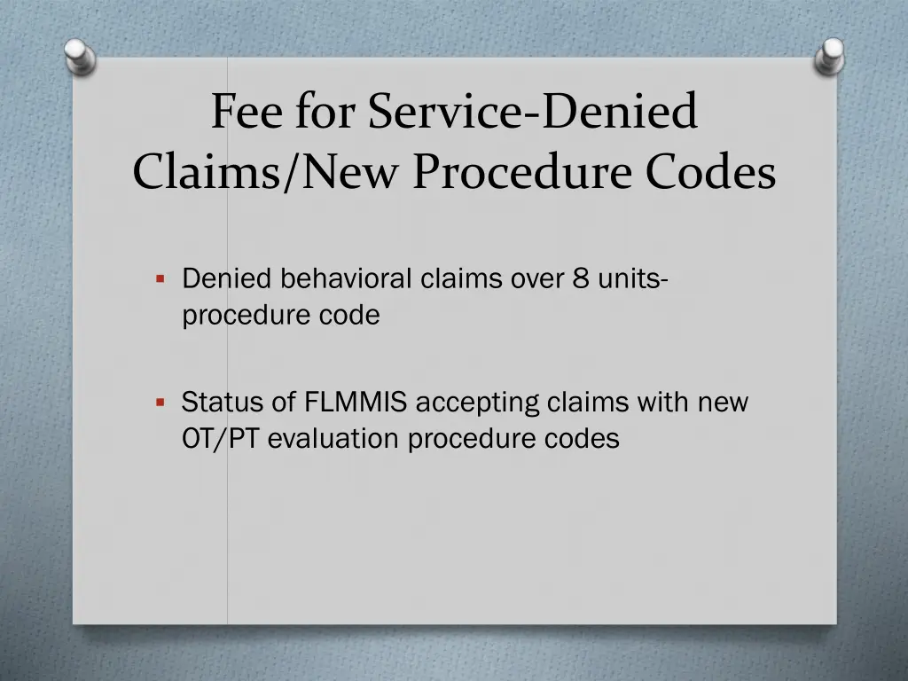 fee for service denied claims new procedure codes