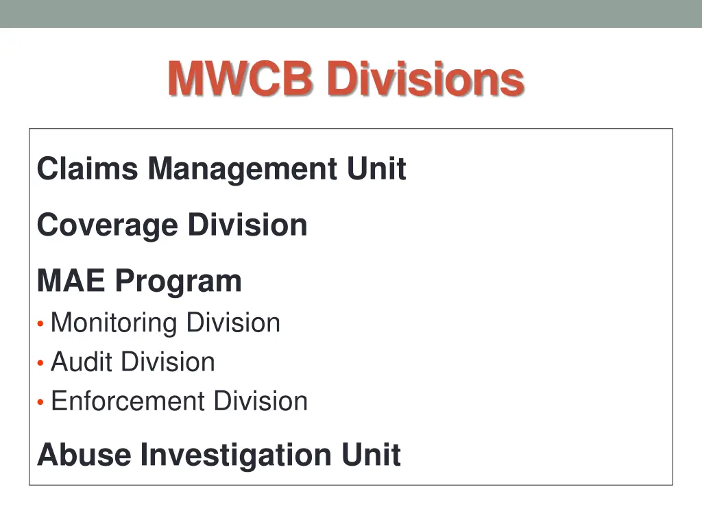 mwcb divisions