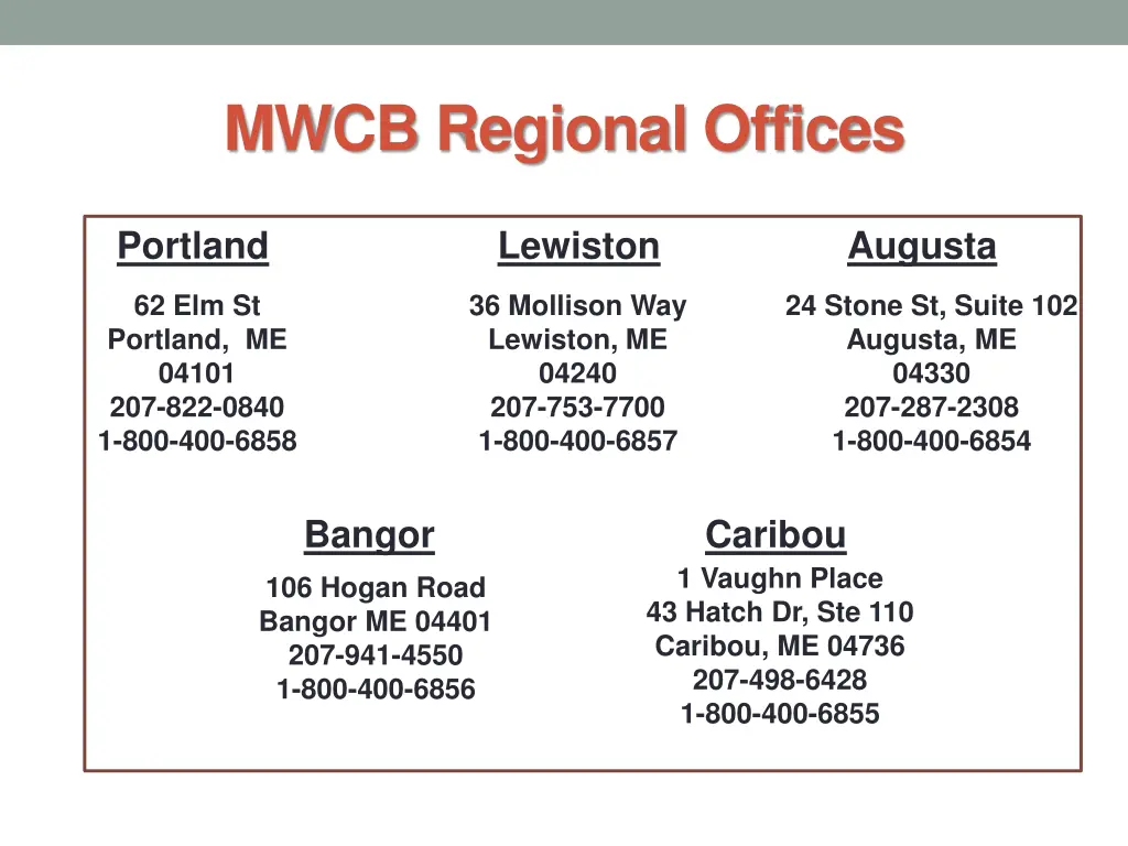 mwcb regional offices