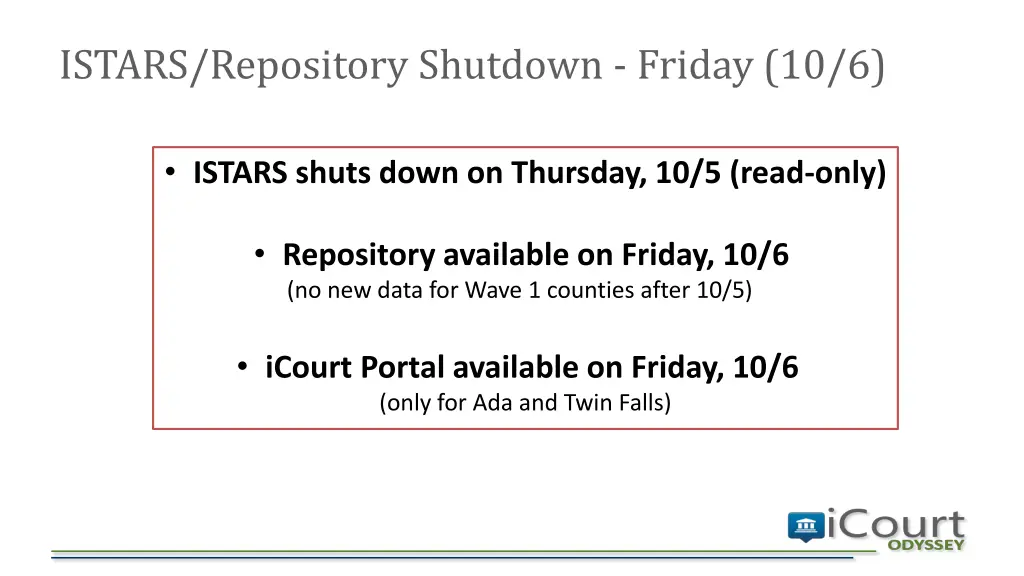 istars repository shutdown friday 10 6