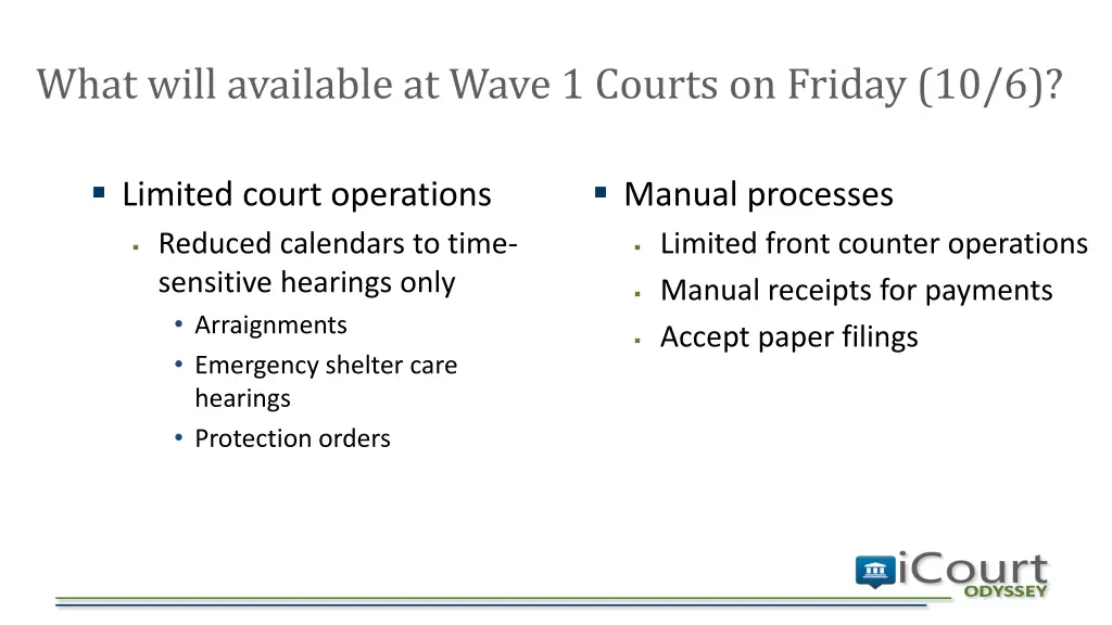 what will available at wave 1 courts on friday