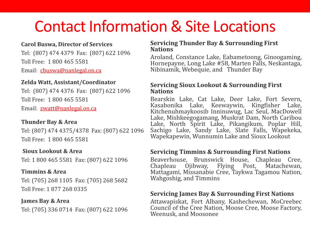 contact information site locations servicing