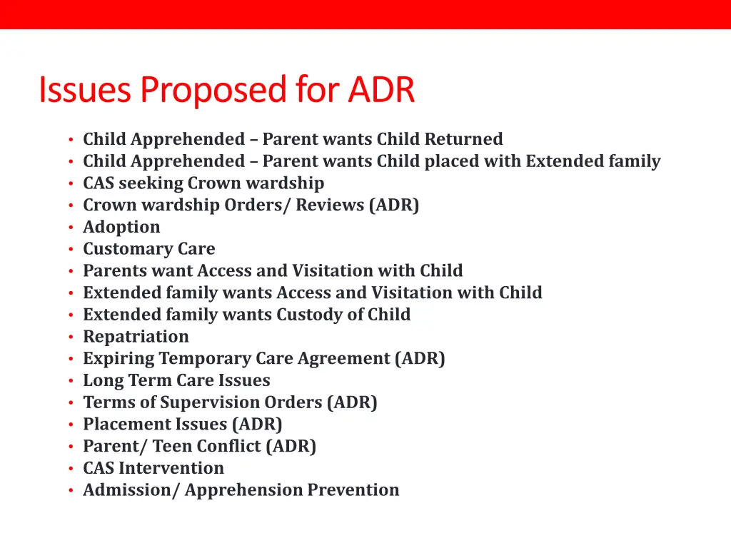 issues proposed for adr