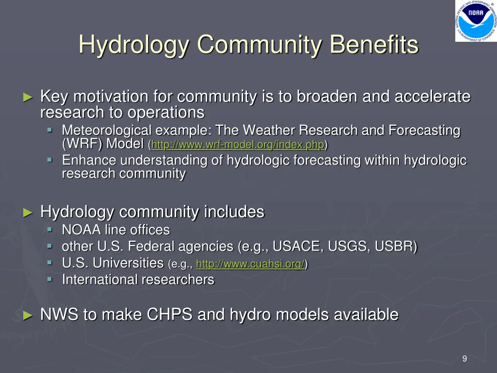 hydrology community benefits