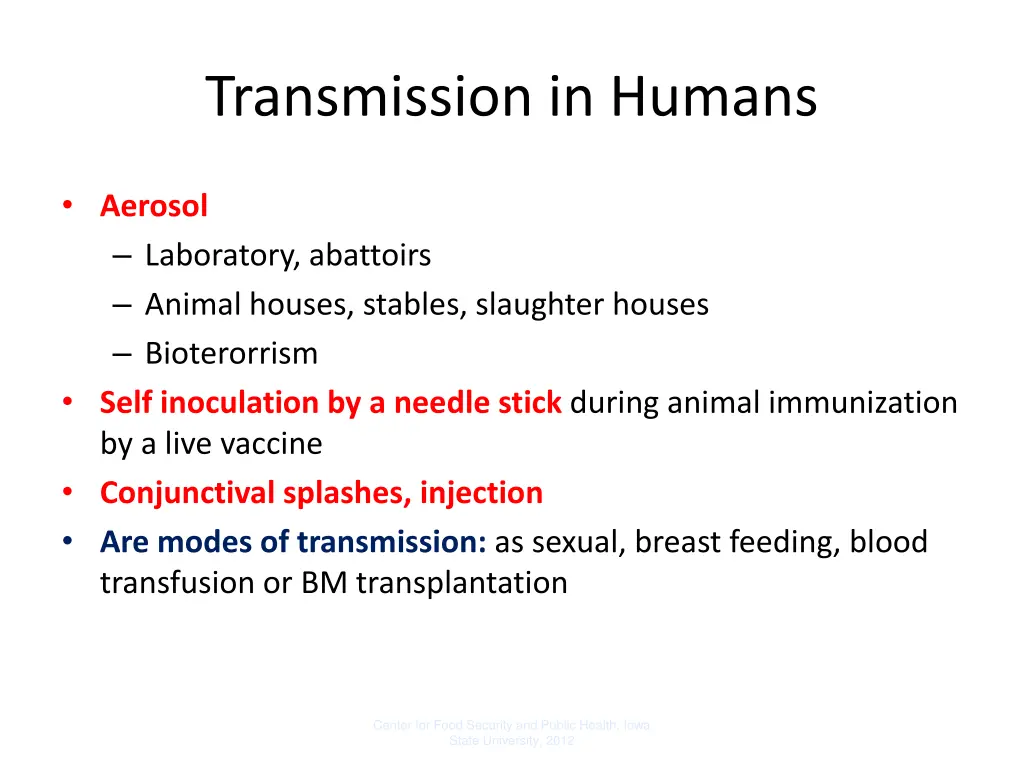 transmission in humans