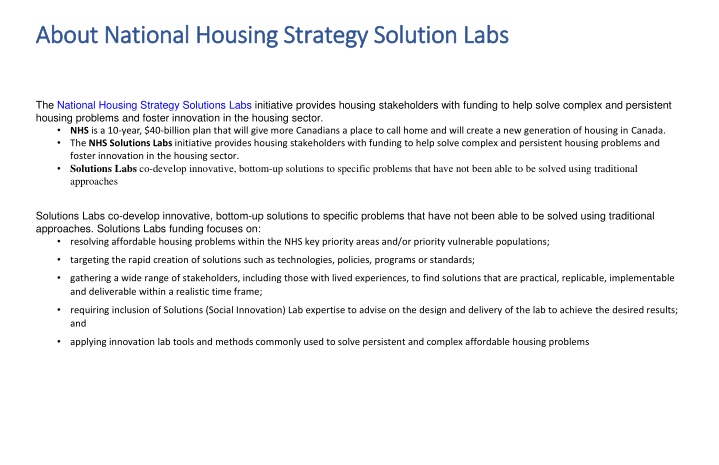 about national housing strategy solution labs