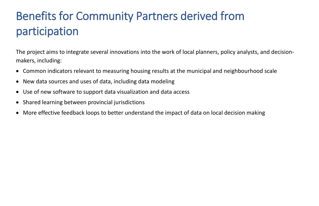 benefits for community partners derived from