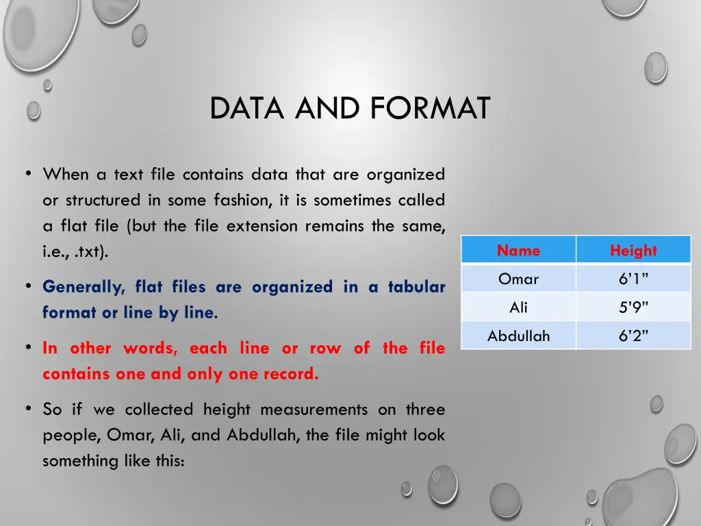 data and format 1