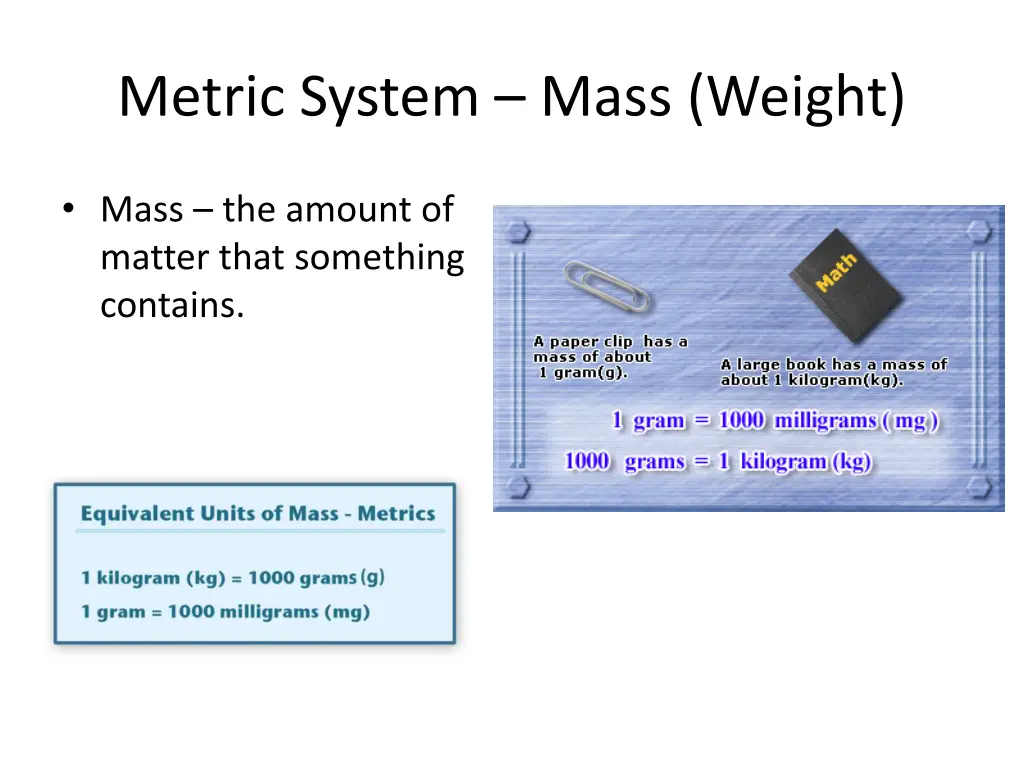 metric system mass weight