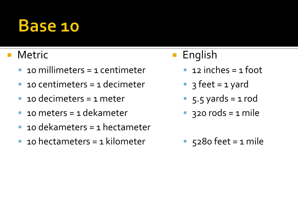 metric 10 millimeters 1 centimeter 10 centimeters