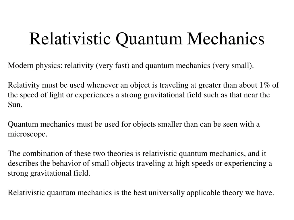 relativistic quantum mechanics