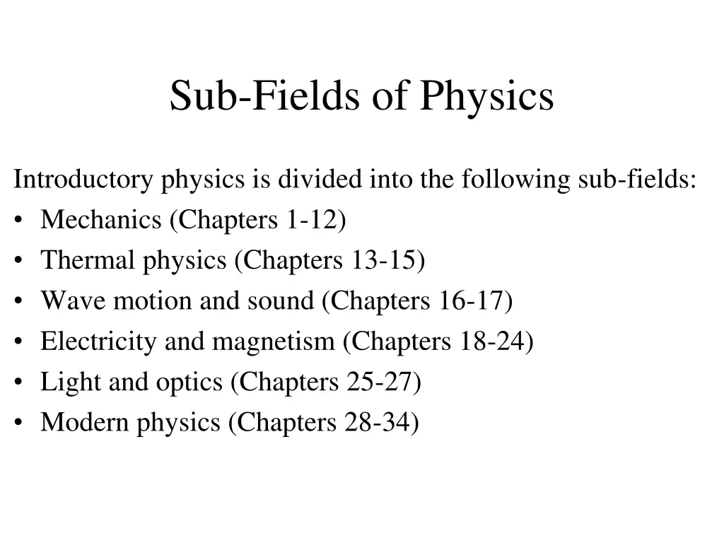 sub fields of physics