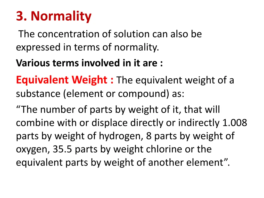 3 normality the concentration of solution