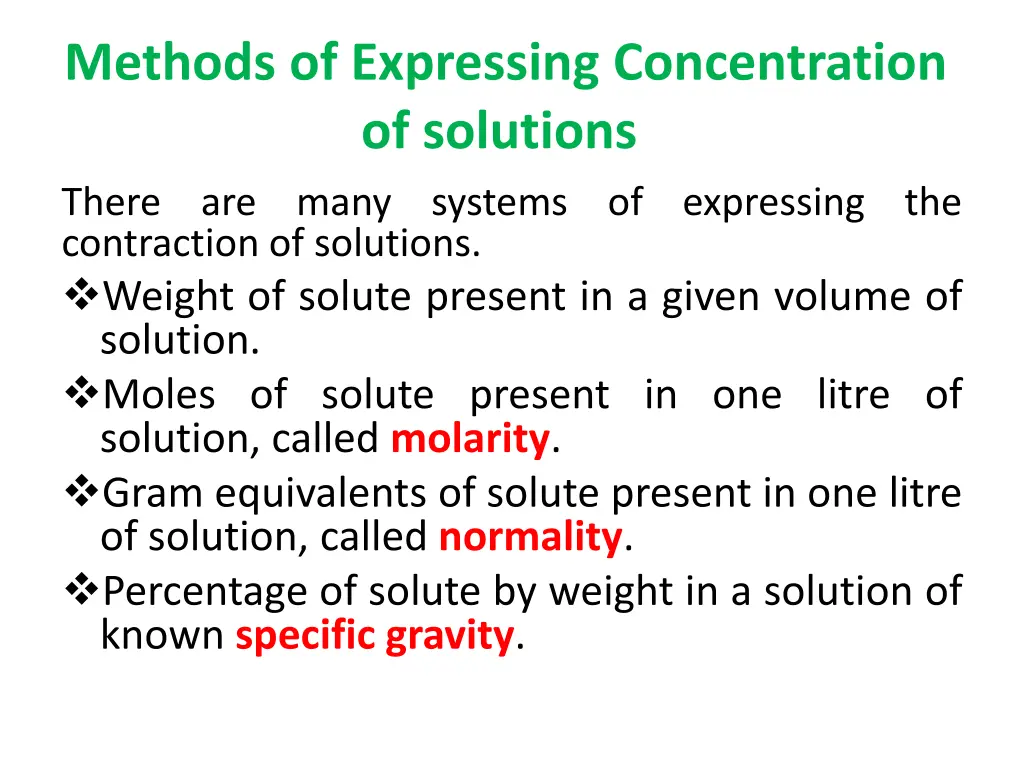 methods of expressing concentration of solutions