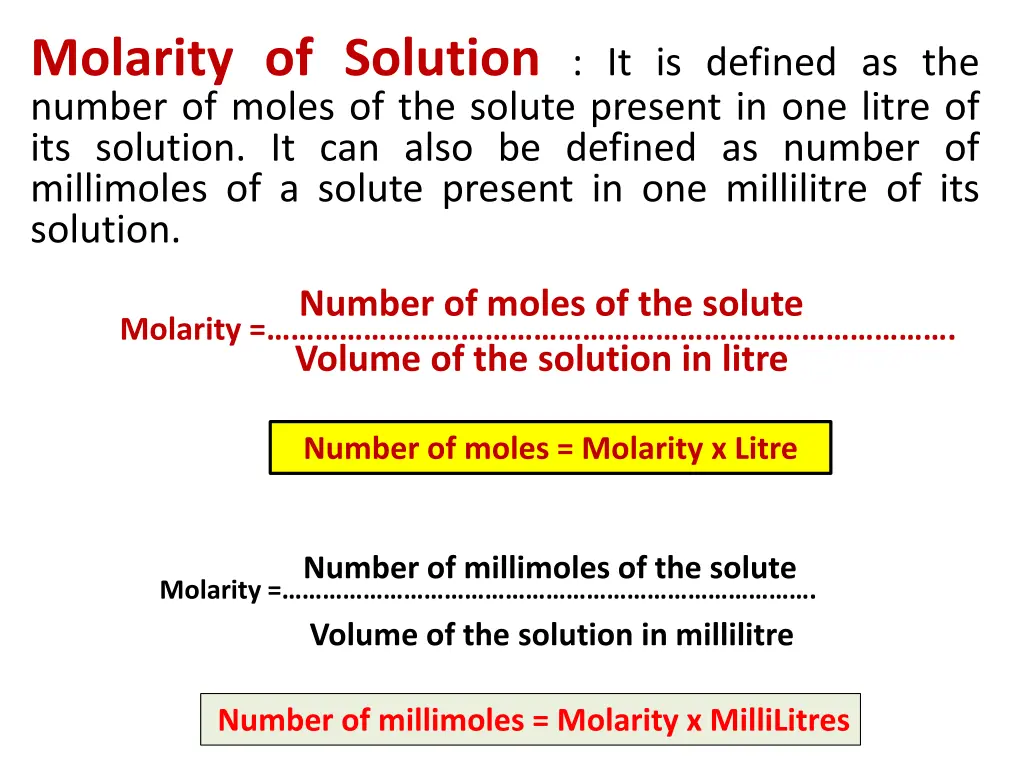 molarity of solution it is defined as the number