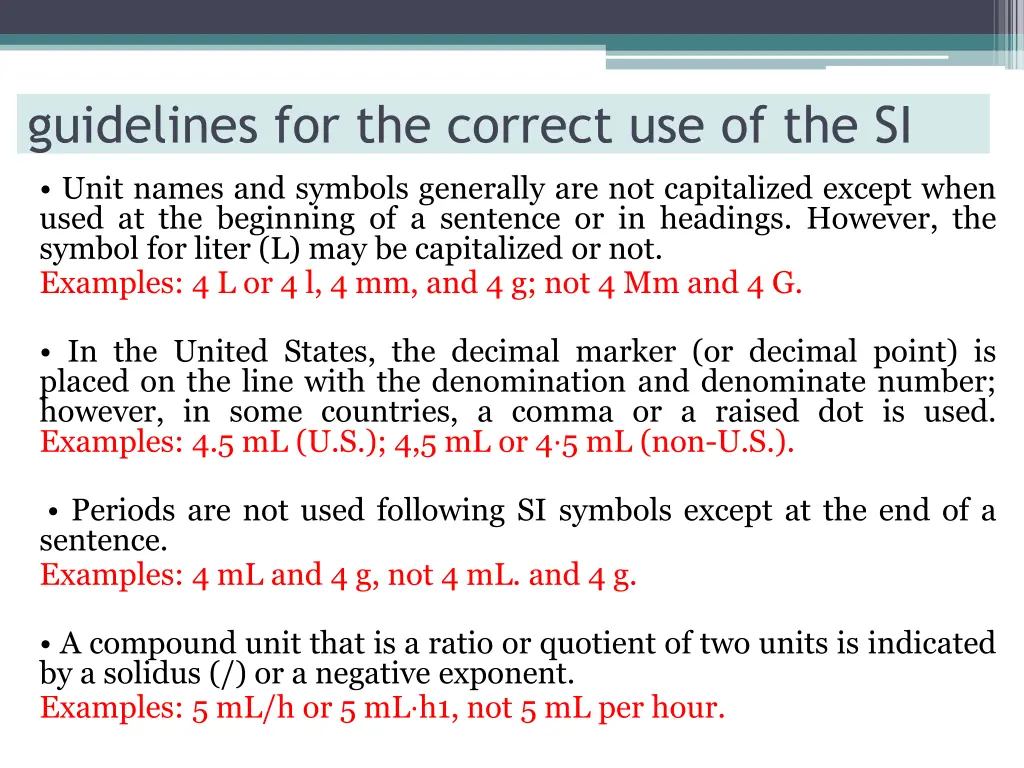 guidelines for the correct use of the si