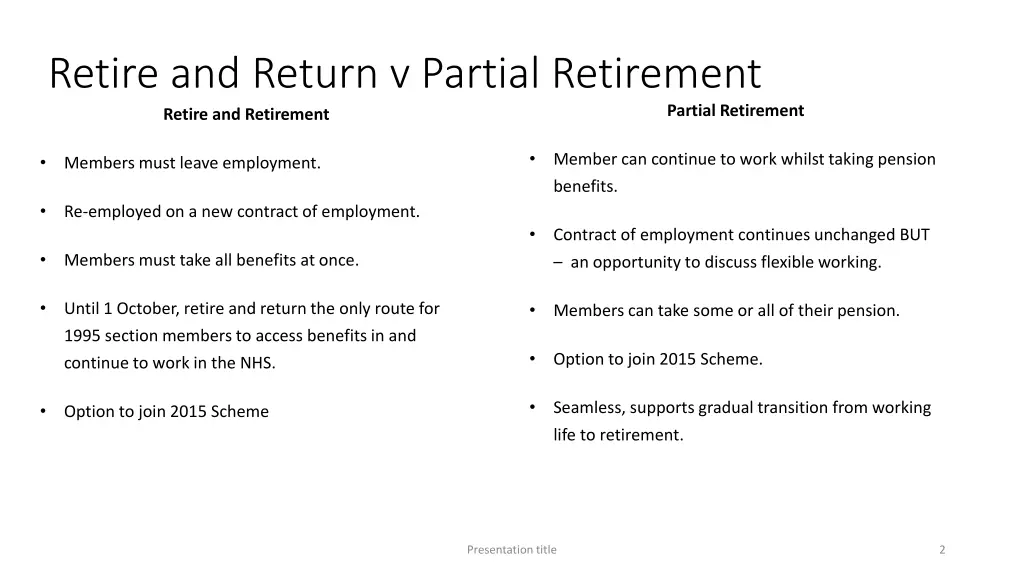 retire and return v partial retirement retire