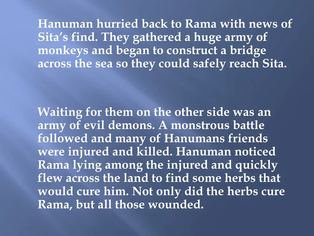 hanuman hurried back to rama with news of sita