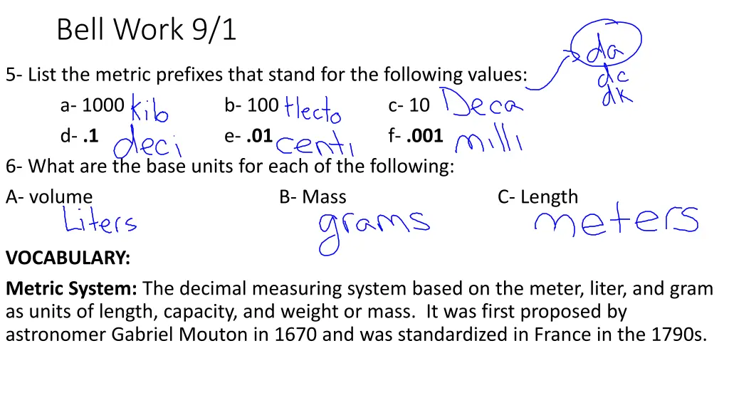 bell work 9 1