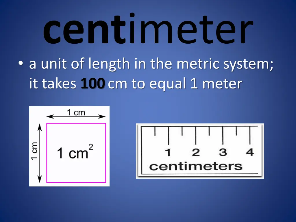 cent imeter a unit of length in the metric system