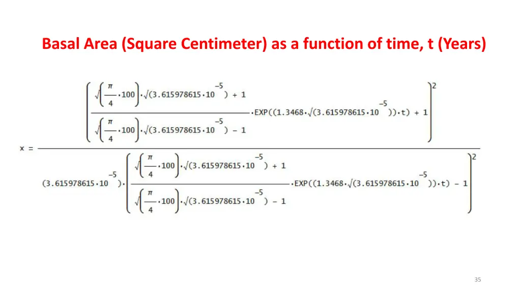 basal area square centimeter as a function