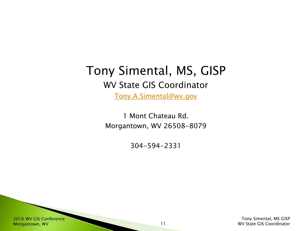 tony simental ms gisp wv state gis coordinator