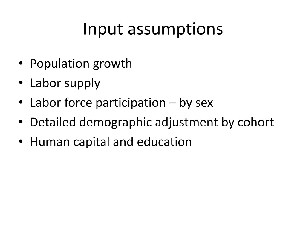 input assumptions