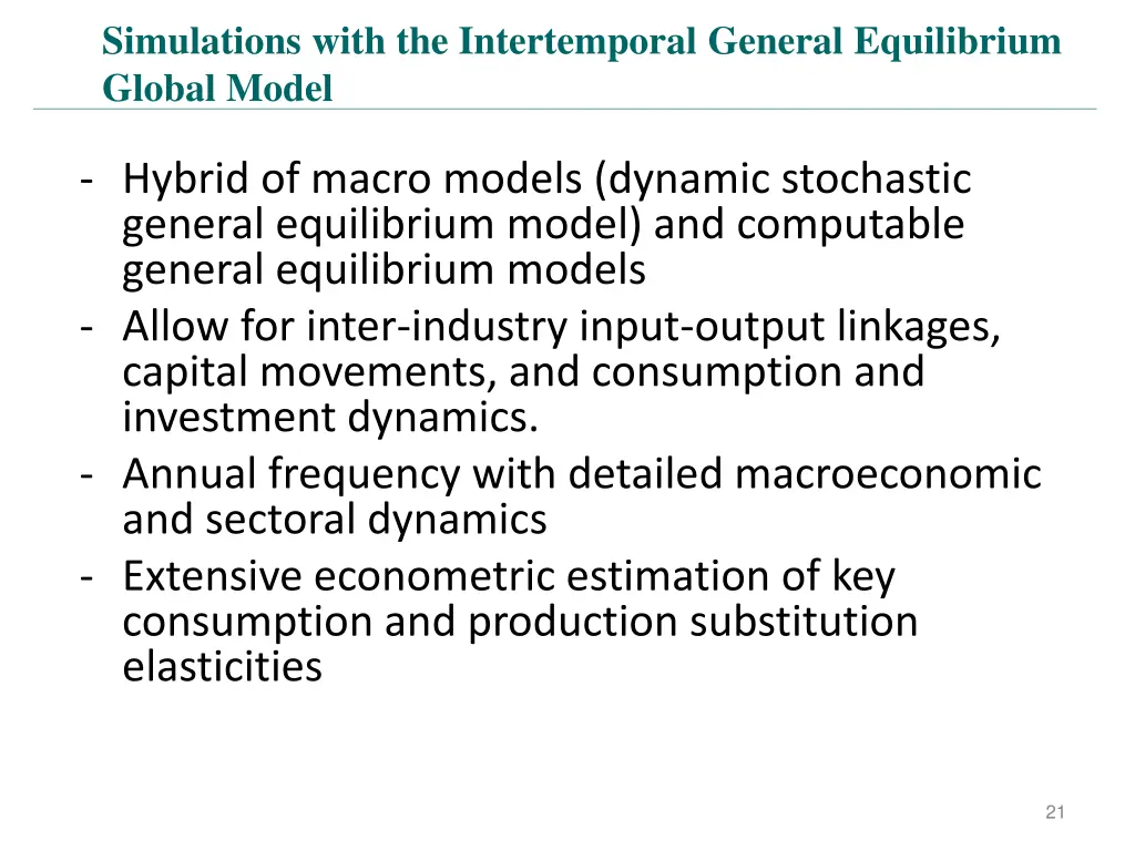 simulations with the intertemporal general