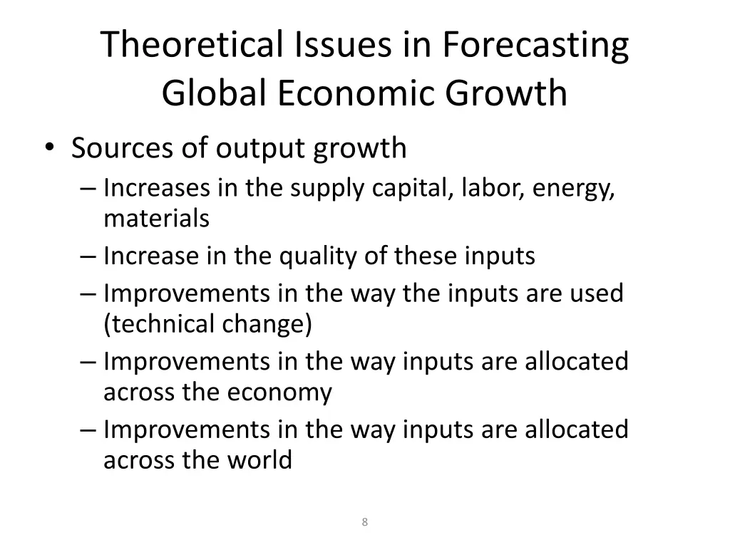 theoretical issues in forecasting global economic