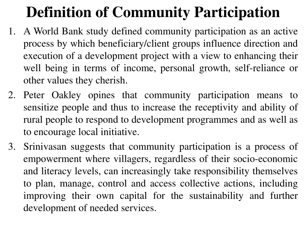 definition of community participation 1 a world