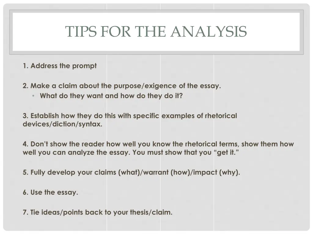 tips for the analysis